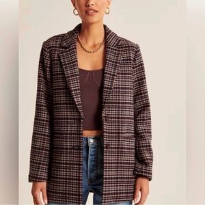 Abercrombie & Fitch Women's Checkered Blazer - Black and Brown